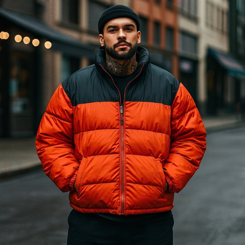 BPX Basics Puffer Down Streetwear Urban‎ Gray Orange Winter Jacket Men Size L